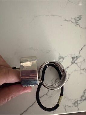 Polished Silver Hair Tie Holder with Black Elastic Loop